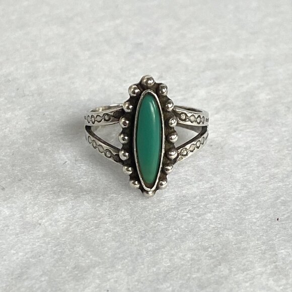 VTG Sterling Silver 925 Southwest Style Turquoise Stamped Split Shank Ring 4.75 - Picture 12 of 16